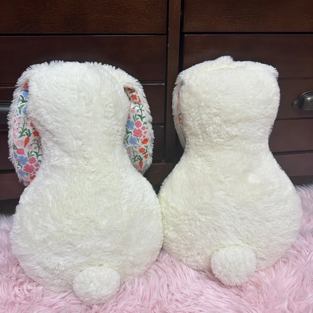 White Colored Faceless Floppy Ears Bunny Plush Pillow Set Floral Ears 13”